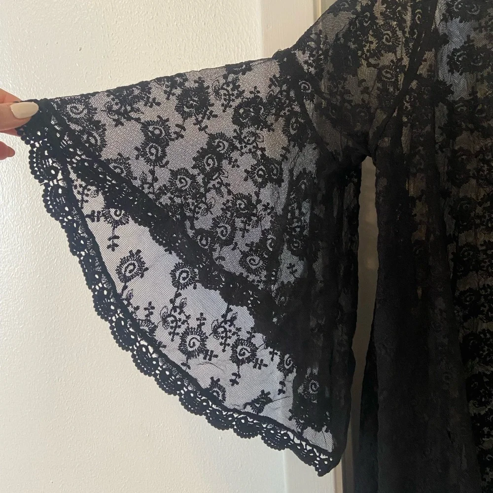 Cavenders NWT black lace open front kimono topper boho rodeo size M - Picture 5 of 6